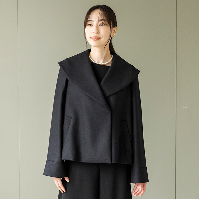 東京ソワール　ノーカラーコート　フォーマルコート　ミドル丈　モヘア風　タグ付新品 フルールノワール ソワール ペルル】フォーマルコート(0109440