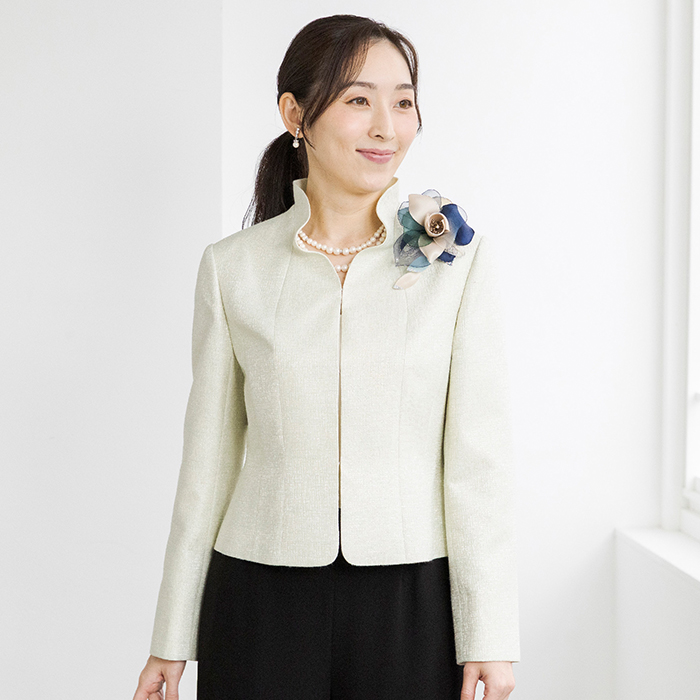 美品★15号 東京ソワール｜アプロベリー ノーカラー ツイード ジャケット 黒 アプロベリー】カラーフォーマル ジャケット(1410906)15号