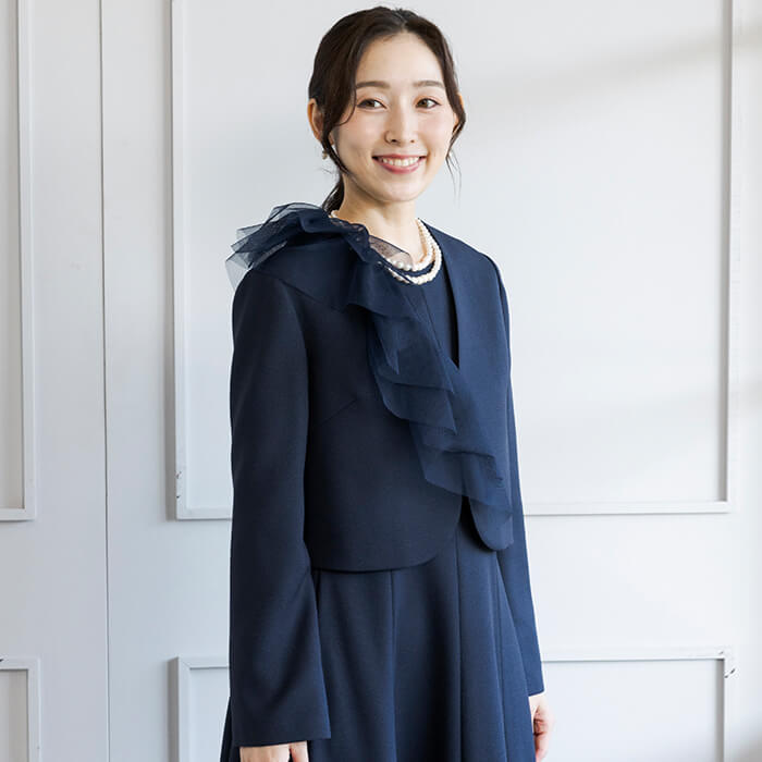 洗える｜2WAYチュールデザインのボレロ 9号・ネイビー｜東京