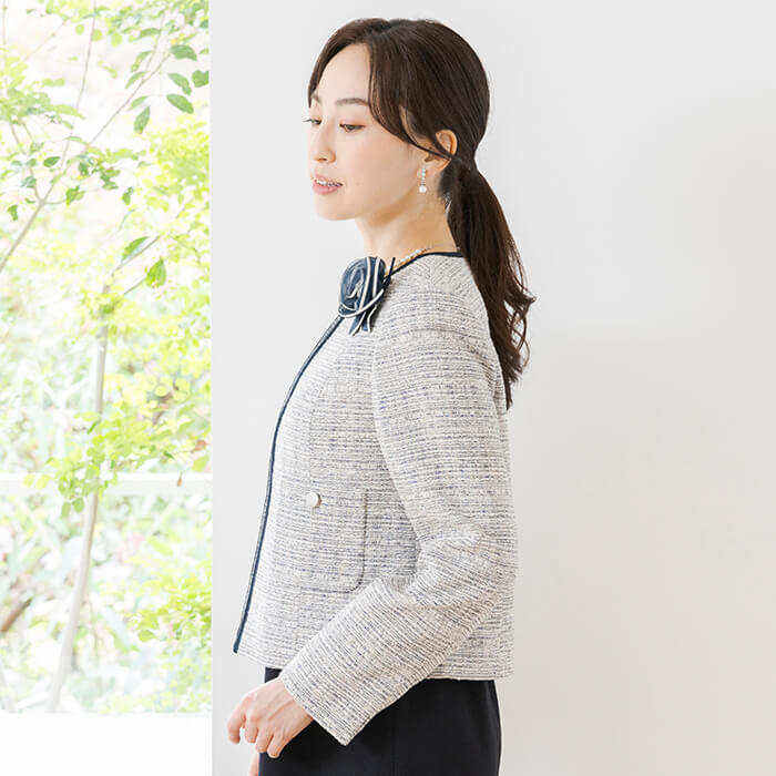 洗える｜シンプルなミックスツイードジャケット 9号・ベージュ｜東京