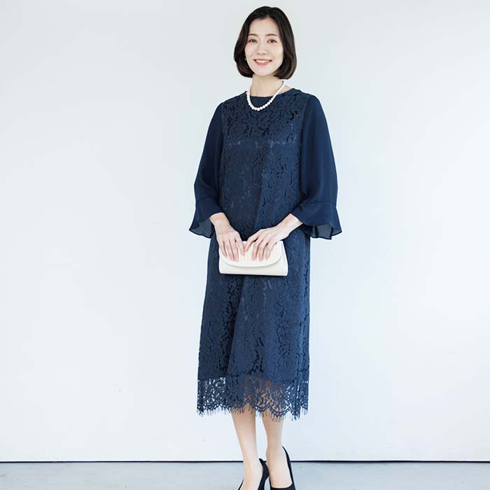 ナチュラルシルエットのワンピース 9号・ネイビー｜東京ソワール