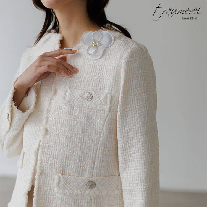 WEB限定｜ツイードワイドパンツスーツ 15号・ベージュ｜東京ソワール