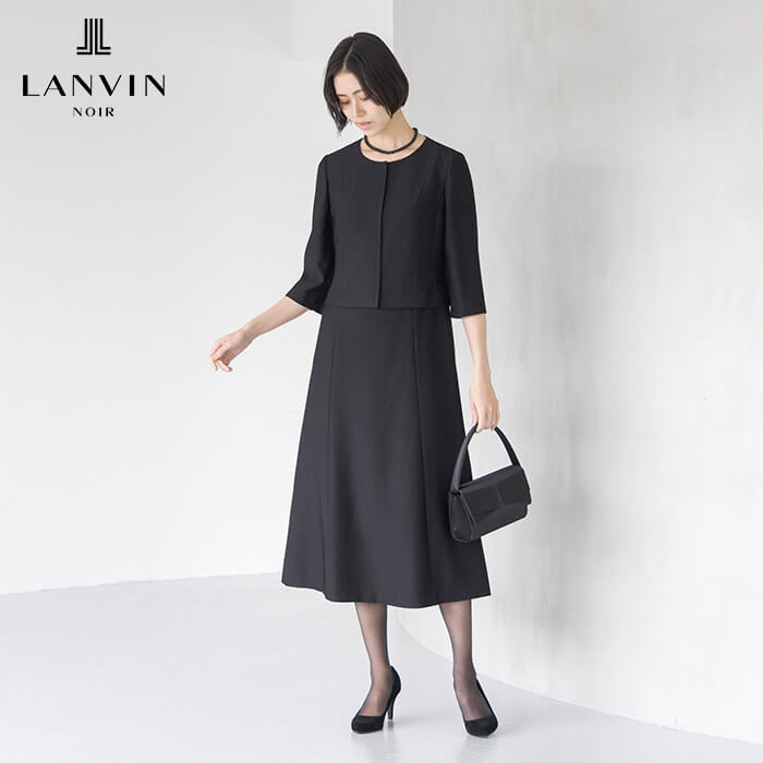 LANVIN COLLECTION ブラックレース　パーティードレス　ランバン ランバンノワールモチーフの夏用ワンピース 9号・ブラック｜東京