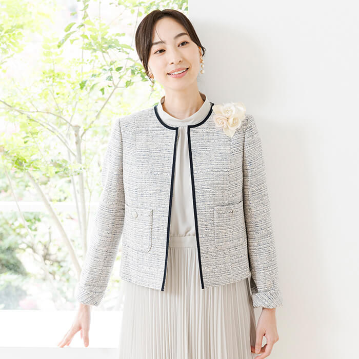 洗える｜シンプルなミックスツイードジャケット 9号・ベージュ｜東京