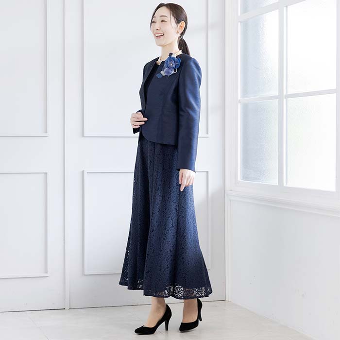 大きいサイズあり｜刺繍アクセントのジャケット 9号・ネイビー｜東京