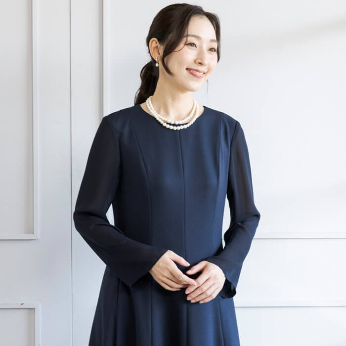 洗える｜切り替えラインが美しいワンピース 9号・ネイビー｜東京