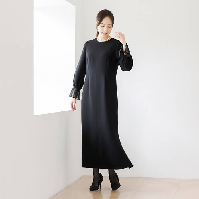 【新品】MARNO Lucie dress ワンピース　ブラック フロリア Flolia 【喪服・礼服】レースカフスブラウジングマーメイド