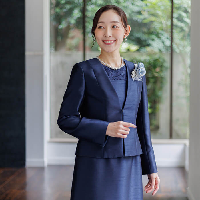 シャンブレーシャンタンのアンサンブル 11号・ネイビー｜東京