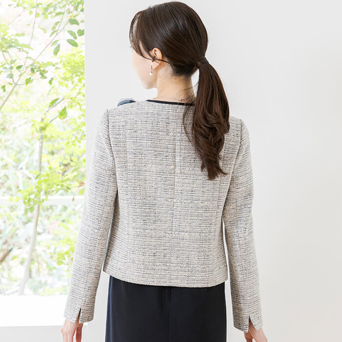 洗える｜シンプルなミックスツイードジャケット 9号・ベージュ｜東京