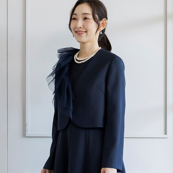 洗える｜2WAYチュールデザインのボレロ 9号・ネイビー｜東京