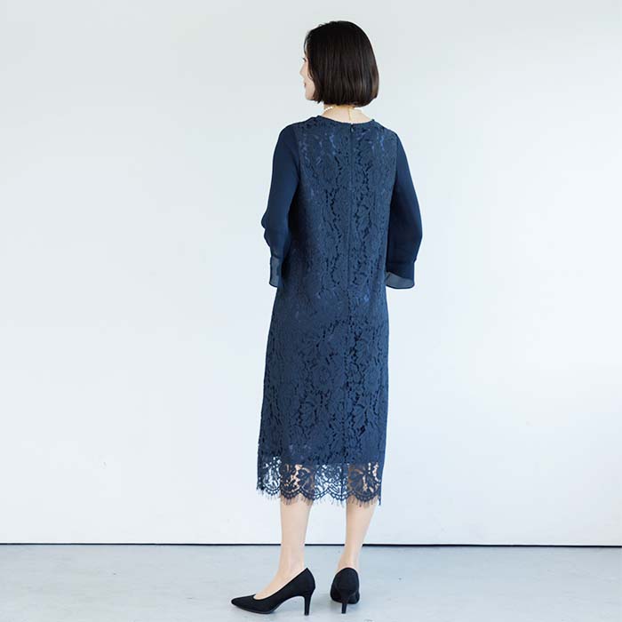 ナチュラルシルエットのワンピース 9号・ネイビー｜東京ソワール
