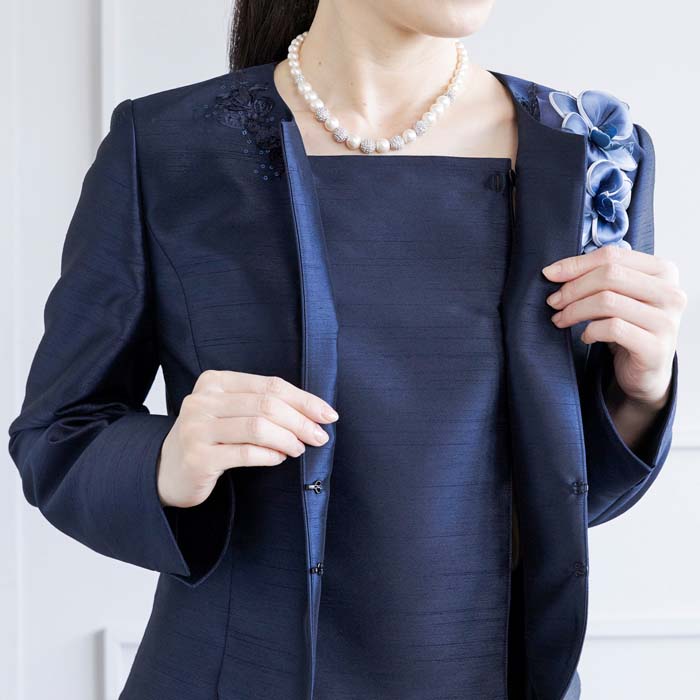 大きいサイズあり｜刺繍アクセントのジャケット 9号・ネイビー｜東京