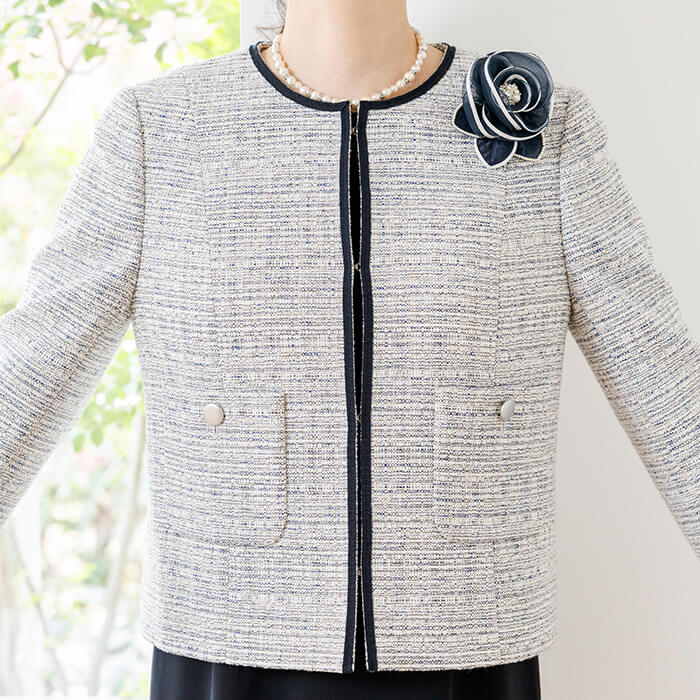 J5105 美品 デペトリロ 絹麻グレンプレイド サマーツイードジャケット 48 洗える｜シンプルなミックスツイードジャケット 9号・ベージュ｜東京