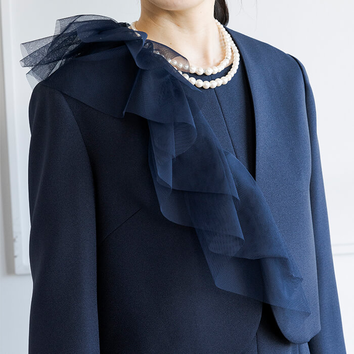 洗える｜2WAYチュールデザインのボレロ 9号・ネイビー｜東京