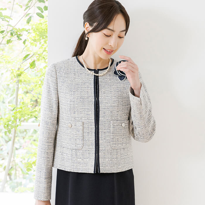 洗える｜シンプルなミックスツイードジャケット 9号・ベージュ｜東京