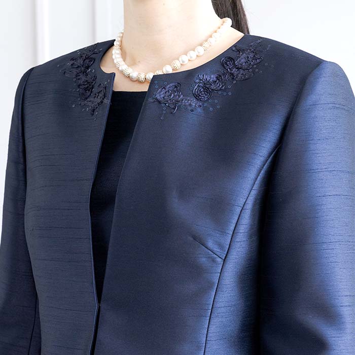 大きいサイズあり｜刺繍アクセントのジャケット 9号・ネイビー｜東京