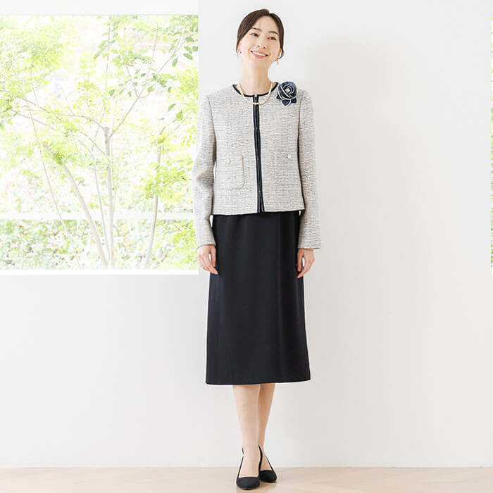 洗える｜シンプルなミックスツイードジャケット 9号・ベージュ｜東京