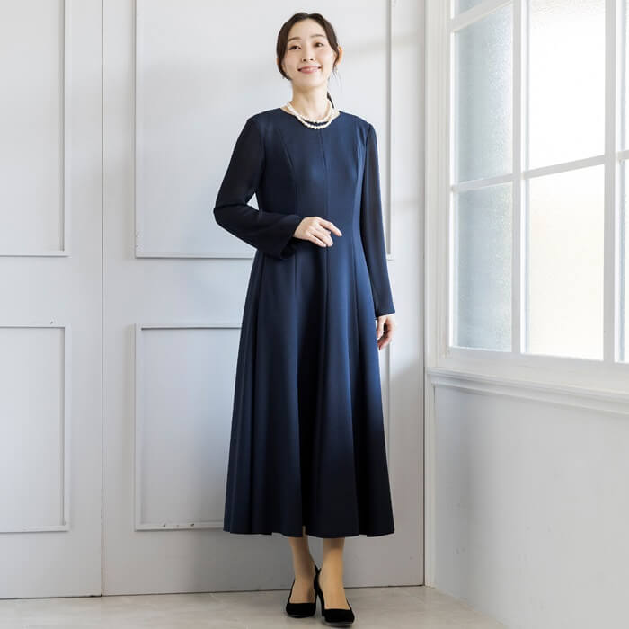 洗える｜切り替えラインが美しいワンピース 9号・ネイビー｜東京