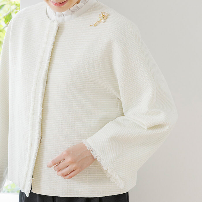 ゆったりシルエットの華やかジャケット M・ベージュ｜東京ソワール