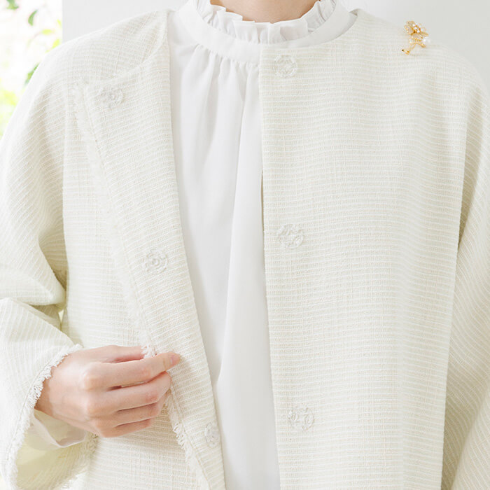 ゆったりシルエットの華やかジャケット M・ベージュ｜東京ソワール