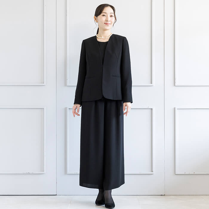 洗える｜ワイドパンツの3ピーススーツ9号・ブラック｜東京ソワール