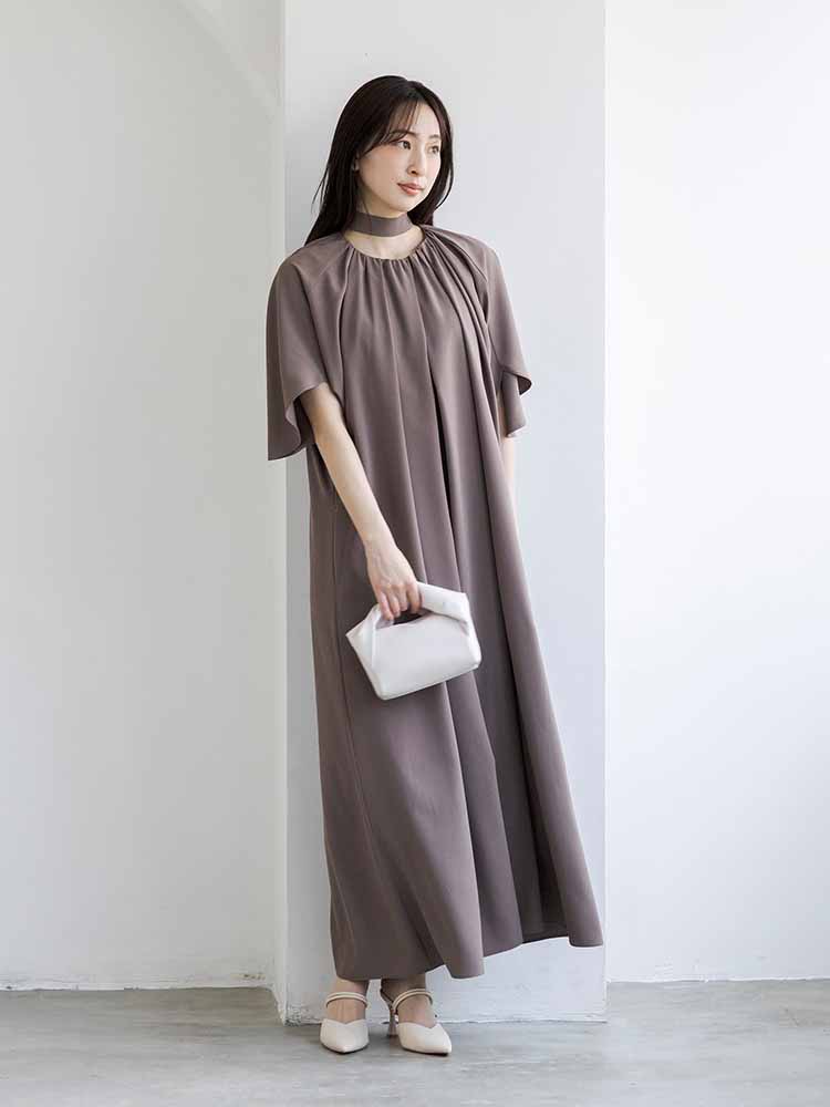 ドレープスリーブオールインワンドレス