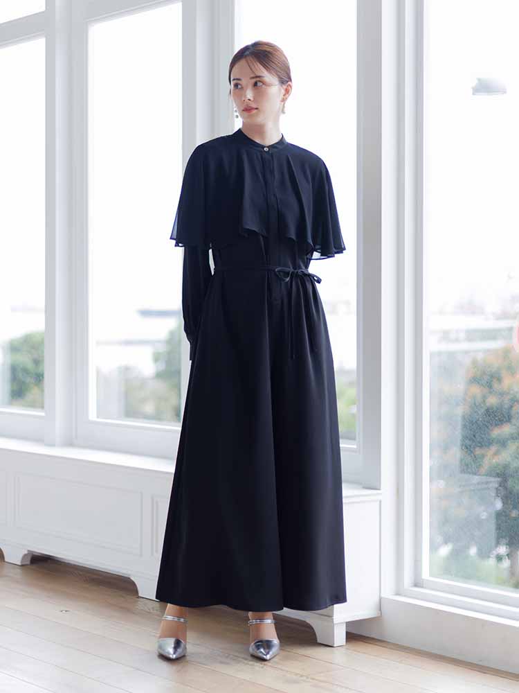 ケープカラーオールインワンドレス