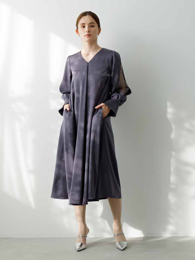 袖スリットテントラインドレス