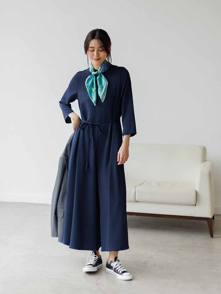 ポケット付きワイドオールインワンドレス