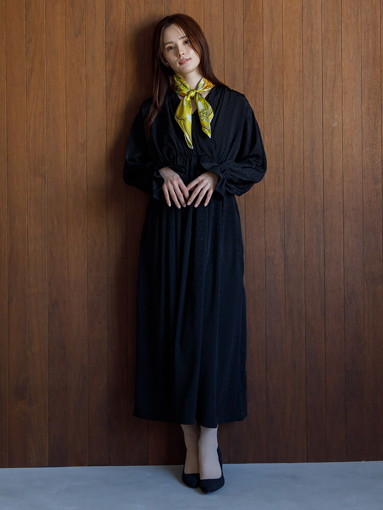 WEB限定|小花柄サテンジャカードドレス