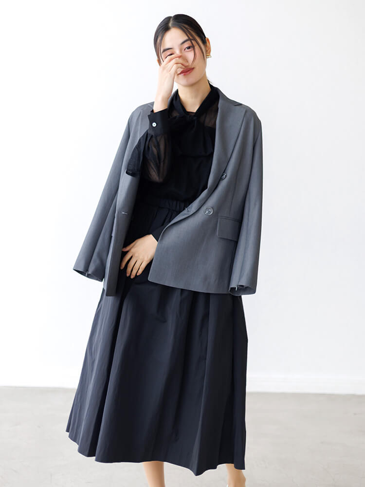 WEB限定|異素材ドッキングボウタイドレス