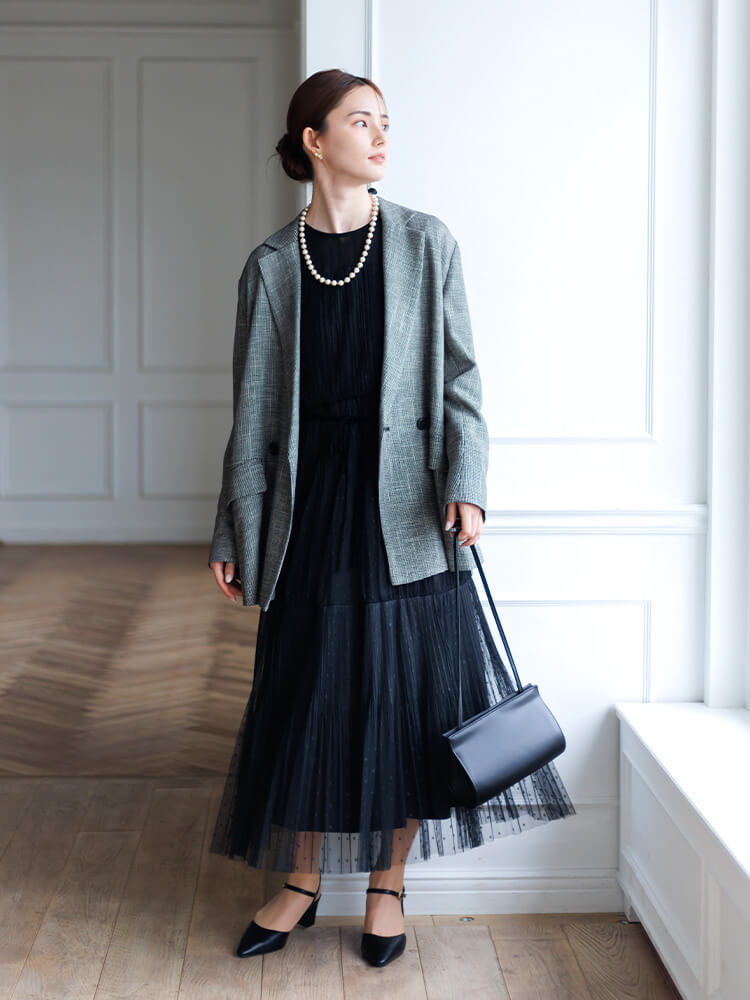 WEB限定|ドットチュールプリーツドレス