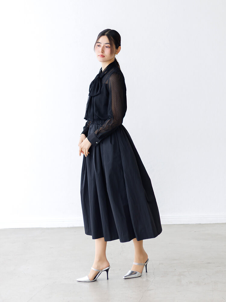 WEB限定|異素材ドッキングボウタイドレス