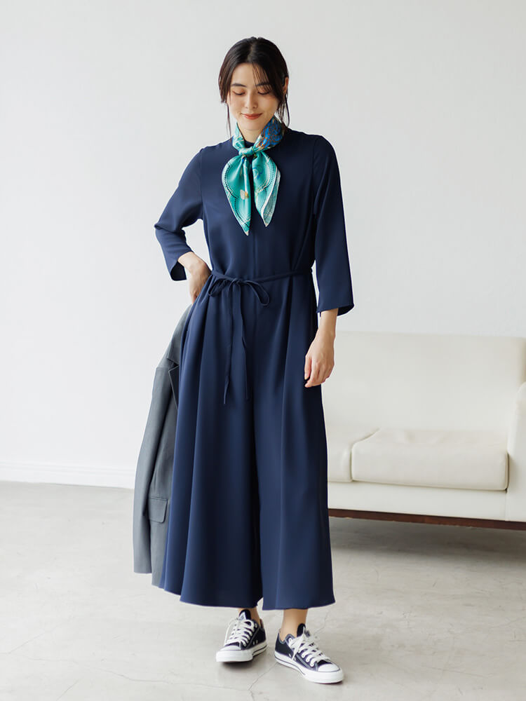 ポケット付きワイドオールインワンドレス